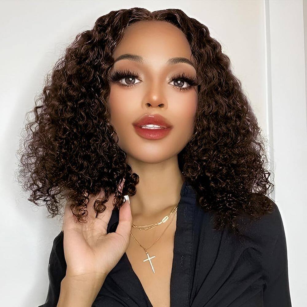 Peruca HAYAHAIR sem cola, renda frontal, cabelo humano curto, encaracolado, 30cm