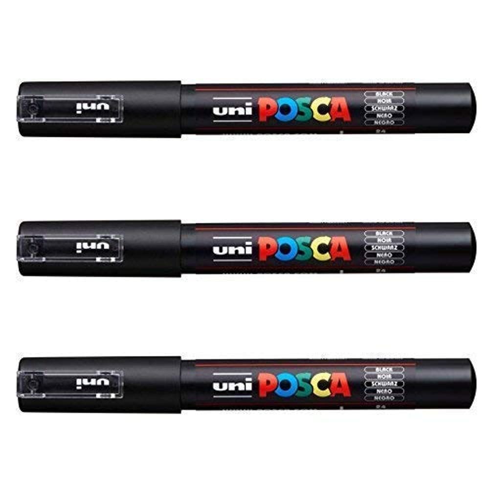 Caneta Marcadora Uni-ball POSCA PC-1M à base de água preta, pacote com 3