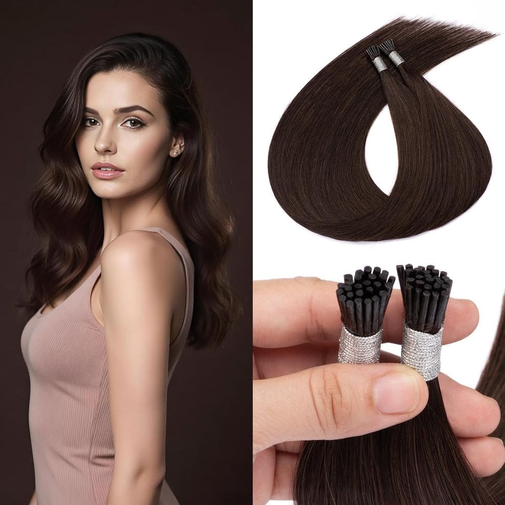 Extensões de cabelo KPVxxve I Tip Human Hair 50cm #2 Dark Brown