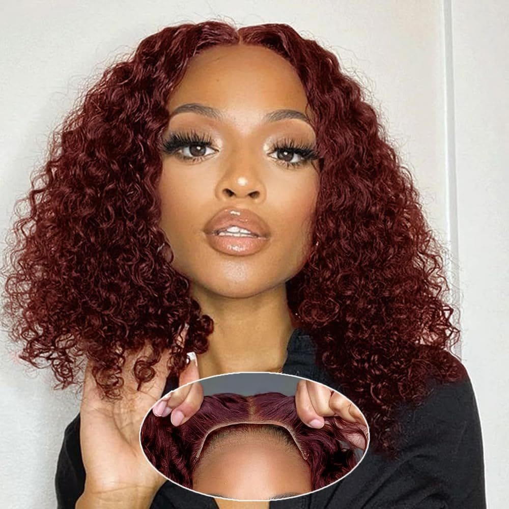 Peruca Pinketer 99J Burgundy Human Hair Deep Wave 30cm