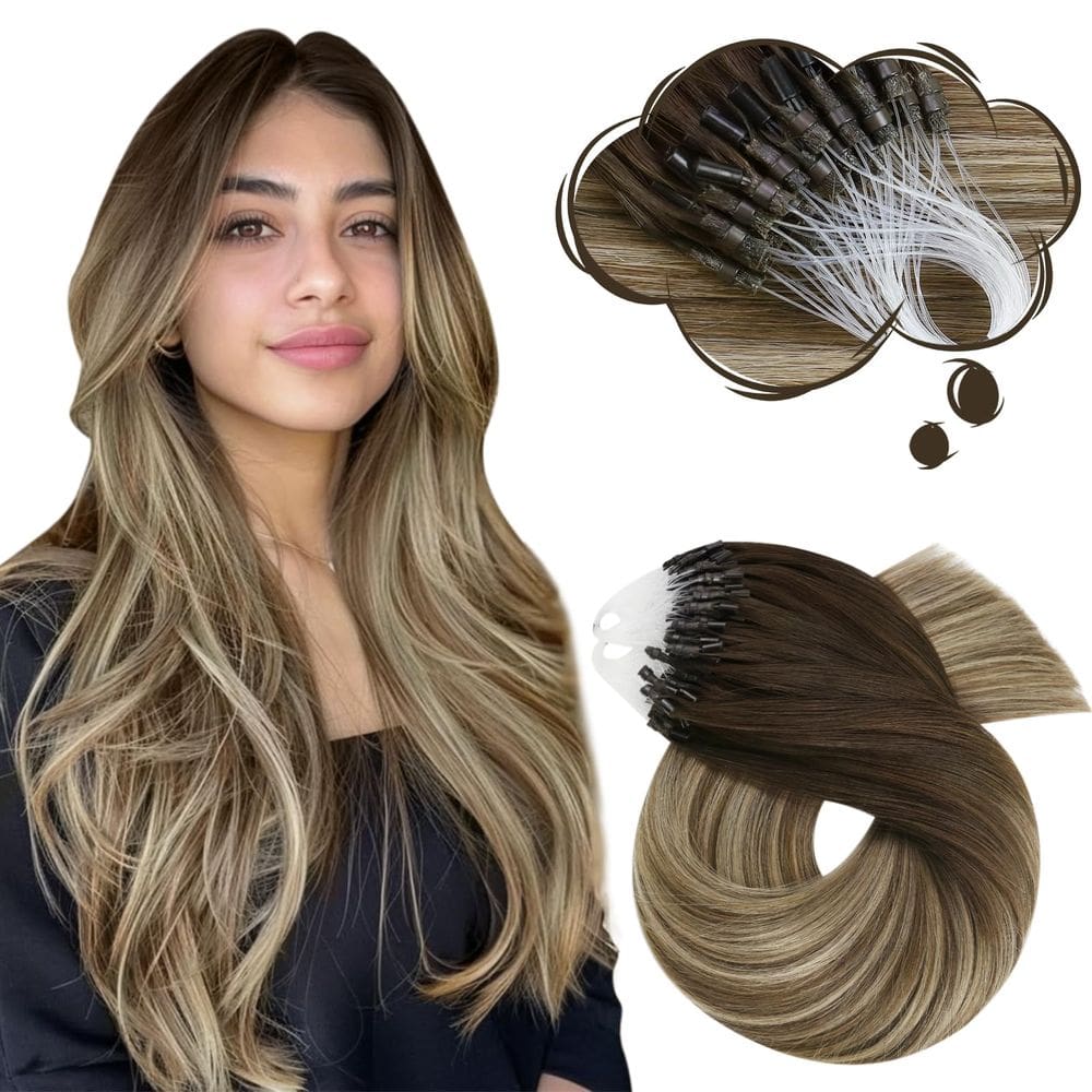 Micro extensões de cabelo Moresoo Balayage de marrom escuro a marrom claro