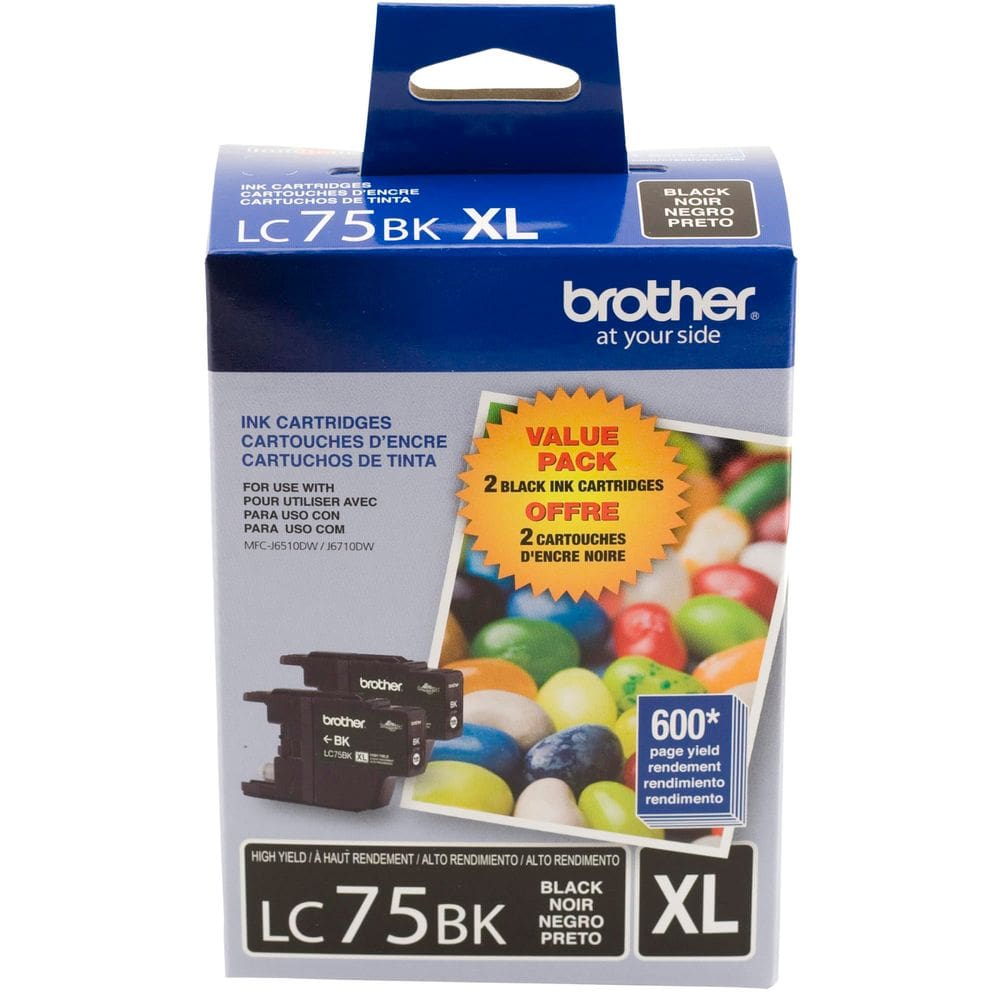 Cartuchos de tinta Brother LC-75BK LC752PKS, pacote com 2 unidades, preto