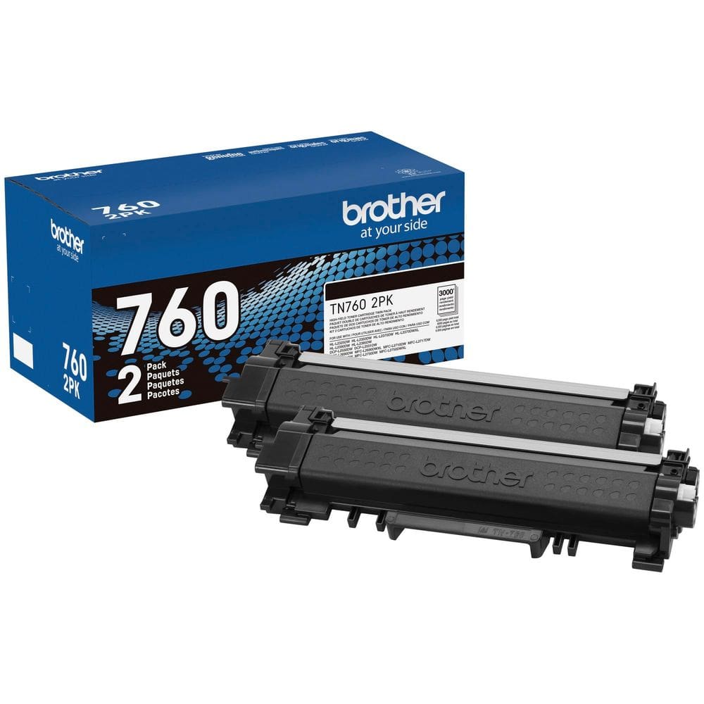 Cartucho de toner Brother genuíno preto de alto rendimento TN760, pacote com 2 unidades
