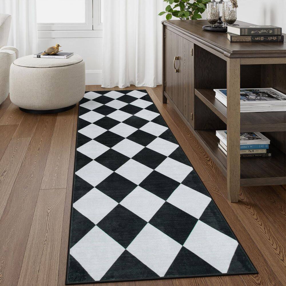 Tapete Runner Beeiva xadrez lavável 61 x 183 cm, antiderrapante