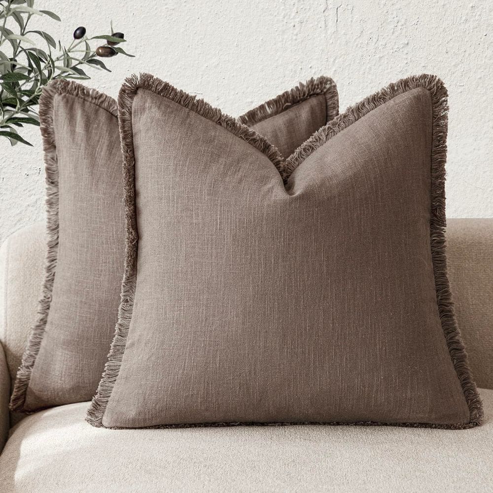 Capas de almofada Findtower Linen Fringe 60x60cm Light Coffee