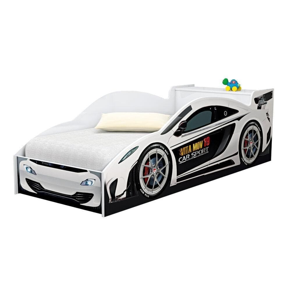 Cama Carro com Bau Accelerate Juvenil Branco com Colchao