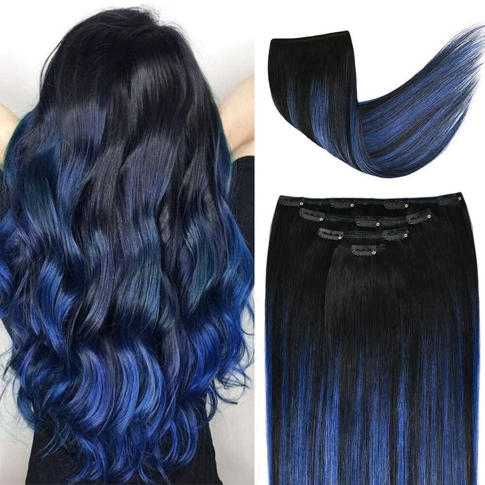 Extensões de cabelo Clip in Winsky Remy Human Hair Blue Balayage