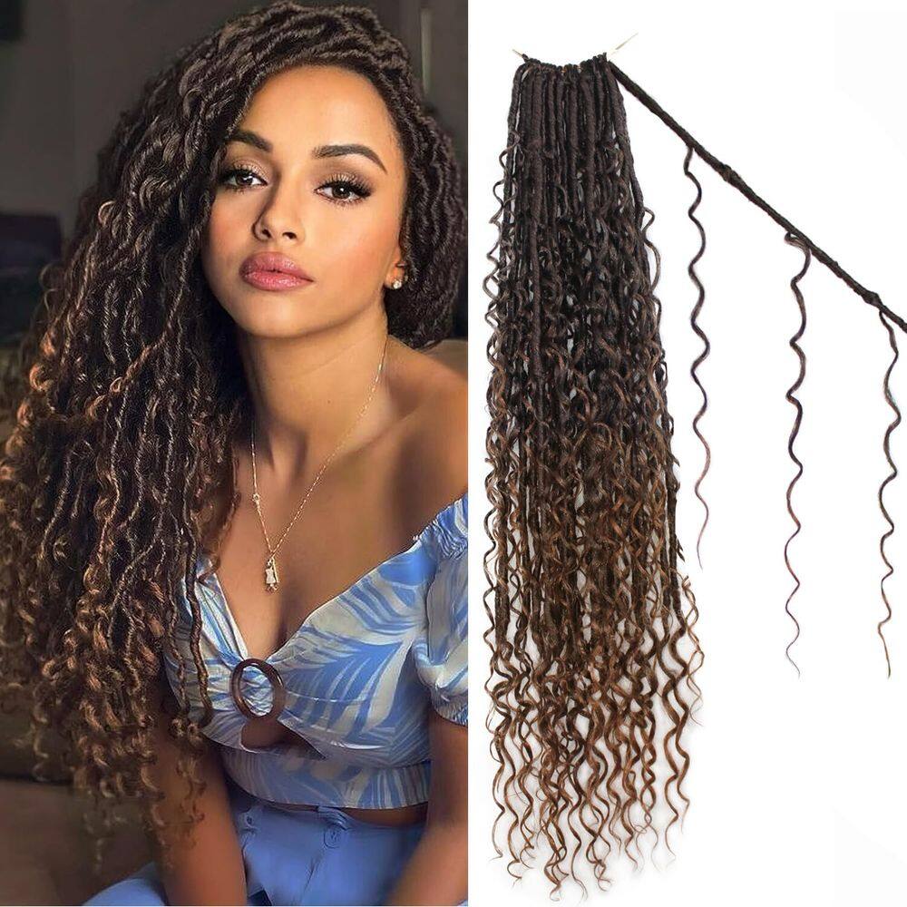 Cabelo de crochê Boho Faux Locs 30 cm Goddess Locs, 8 pacotes pretos