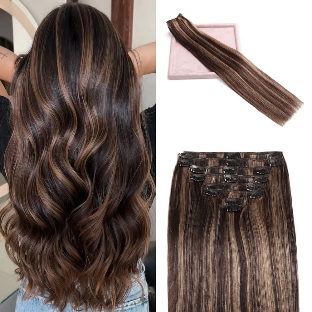 Extensões de cabelo Clip in POGINJA Real Human Hair 14 polegadas 80g