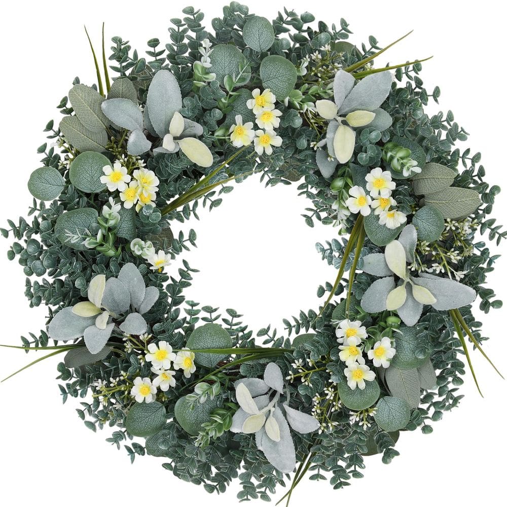 Coroa de eucalipto Hobyyohin 60cm artificial para porta frontal