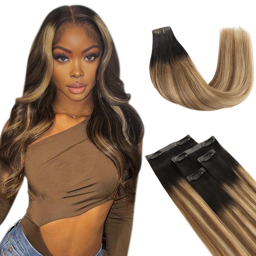 Clip in Hair Extensions Lashey 4 peças Ombre Balayage 46g 46cm