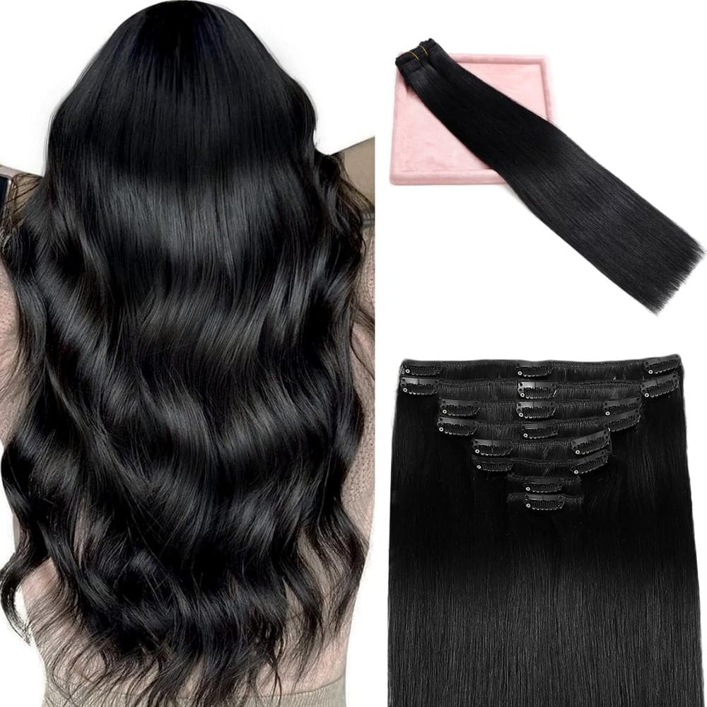 Extensões de cabelo Clip in POGINJA Real Human Hair 16 polegadas 90g