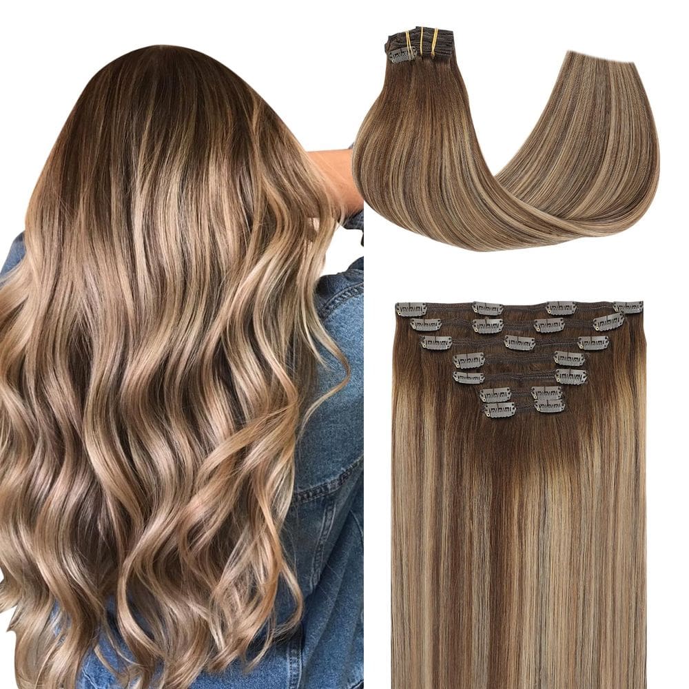 Clip in Human Hair Extensions SURNEL 140 g 7 unidades 40 cm 7C #4 /27/4