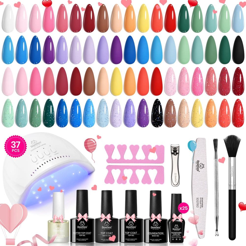 Kit de esmalte de gel para unhas Beetles Winter com luz UV 37 unidades de 25 cores