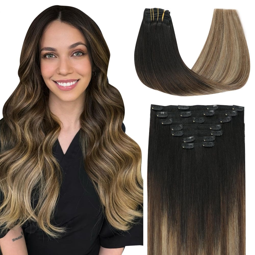 Extensões de cabelo Clip in SURNEL 140 g 35 cm de preto natural a marrom caramelo