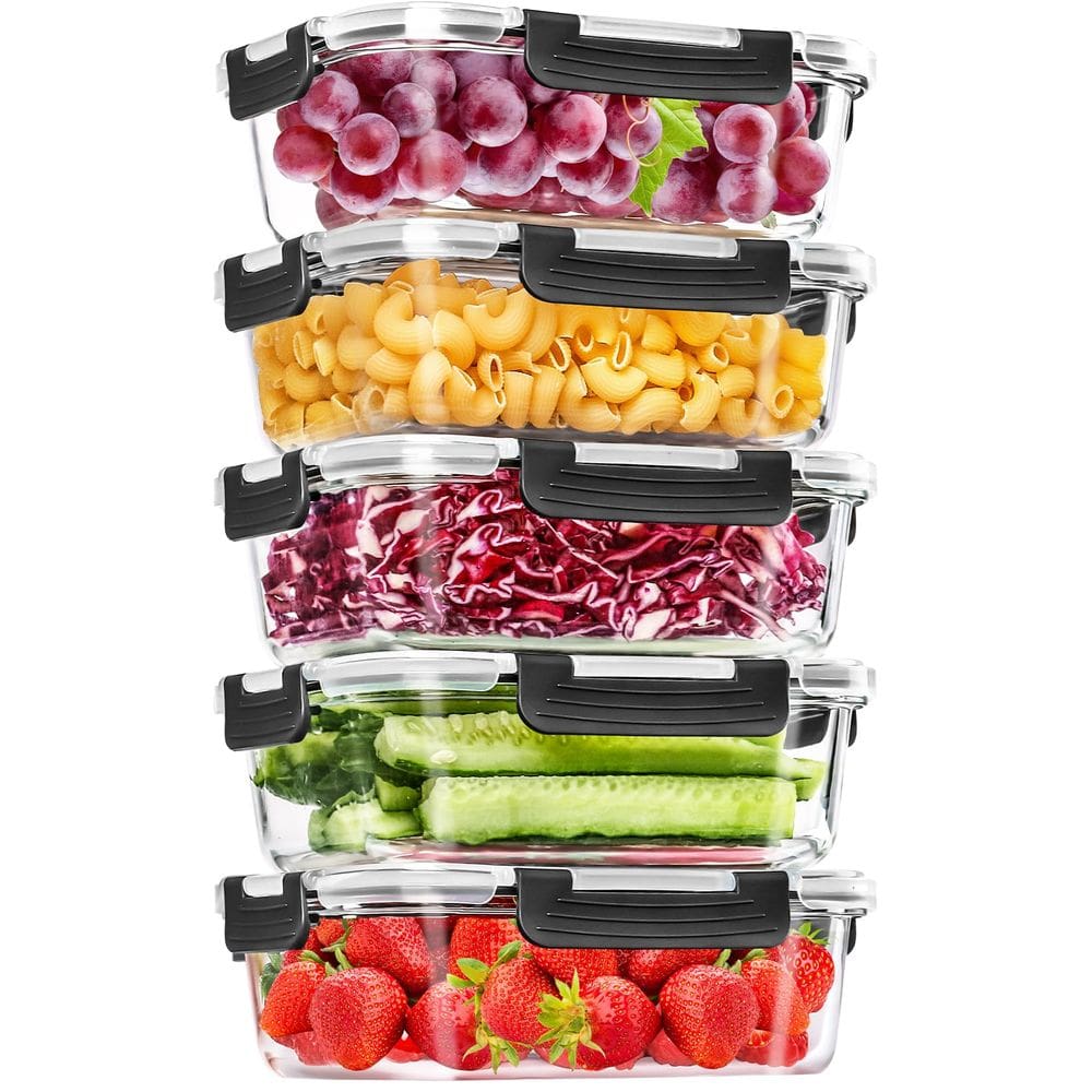 Recipientes de vidro para armazenamento de alimentos Skroam, 5 pacotes de 1040 ml com tampas