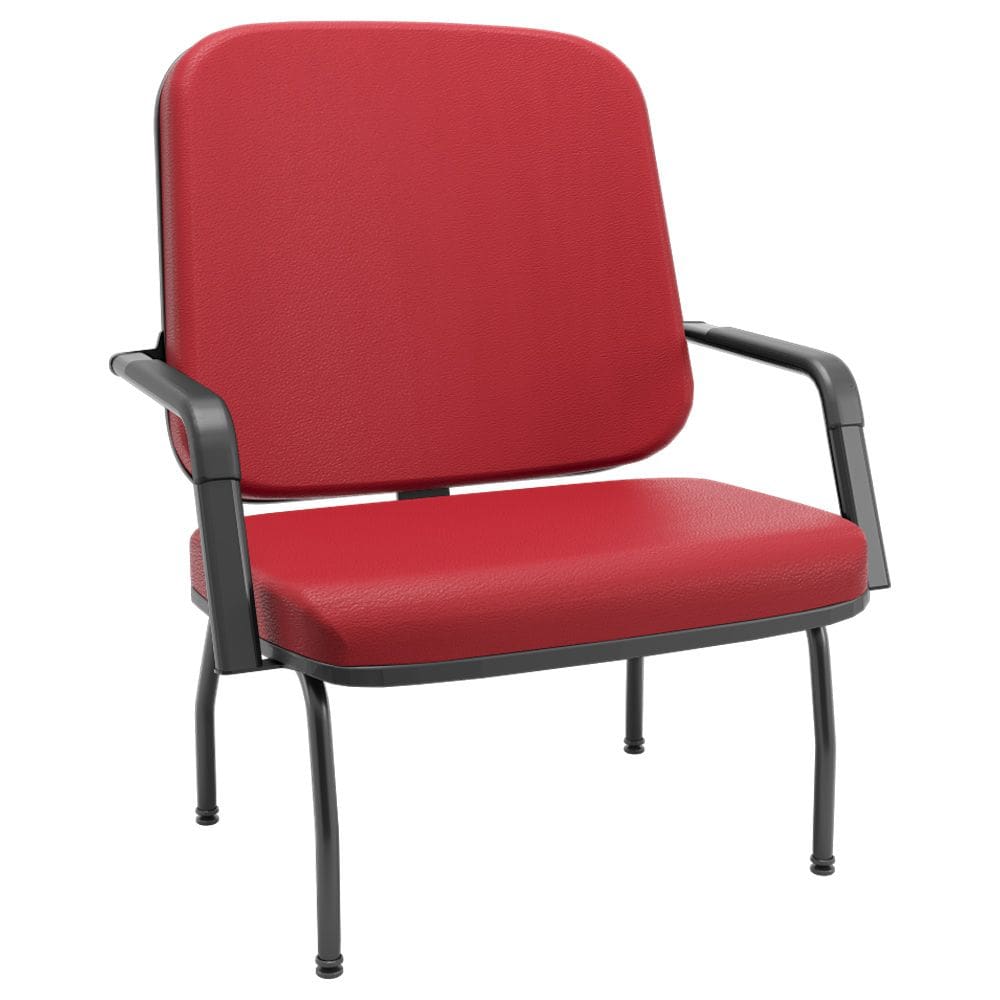 Cadeira de Escritório Recepção com Braço Fixa Preta Magno P03 Vinil Vermelho - Lyam Decor