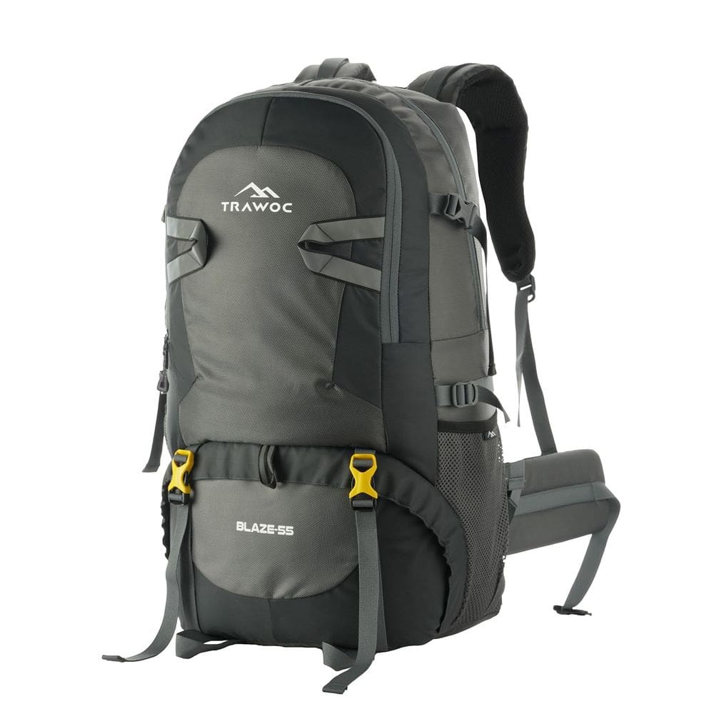 Mochila de viagem TRAWOC BLAZE 55L para acampar e caminhar, cinza