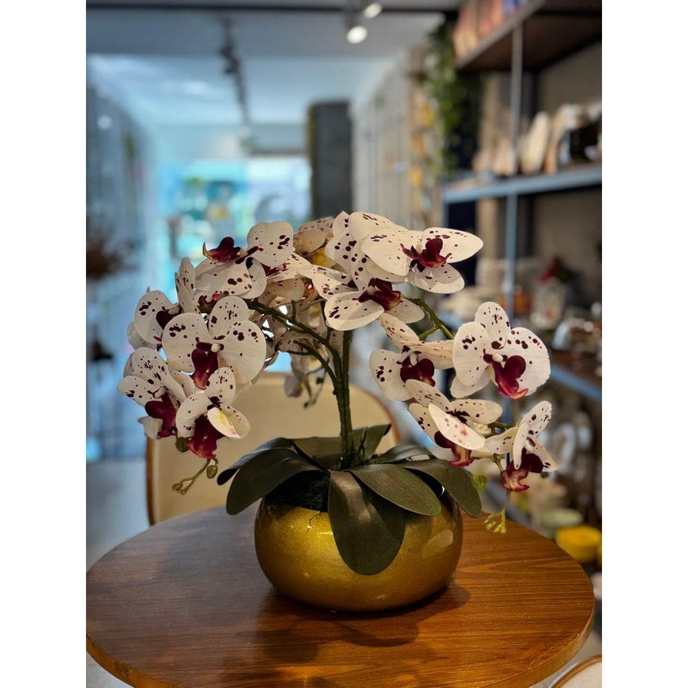Arranjo decorativo Orquideas vaso Dourado Neutrol grande