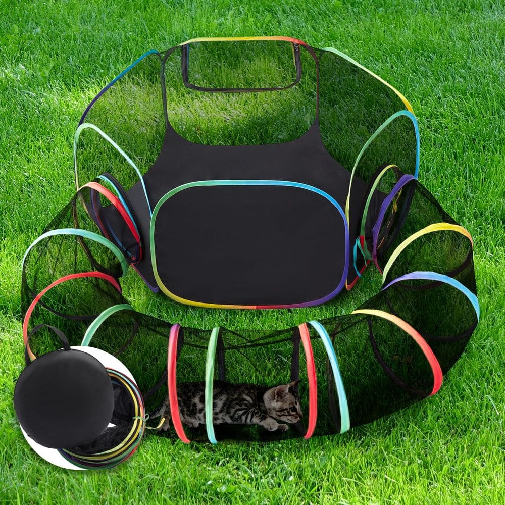 Compartimentos externos para gatos Love`s Cabin Rainbow com barraca e túnel