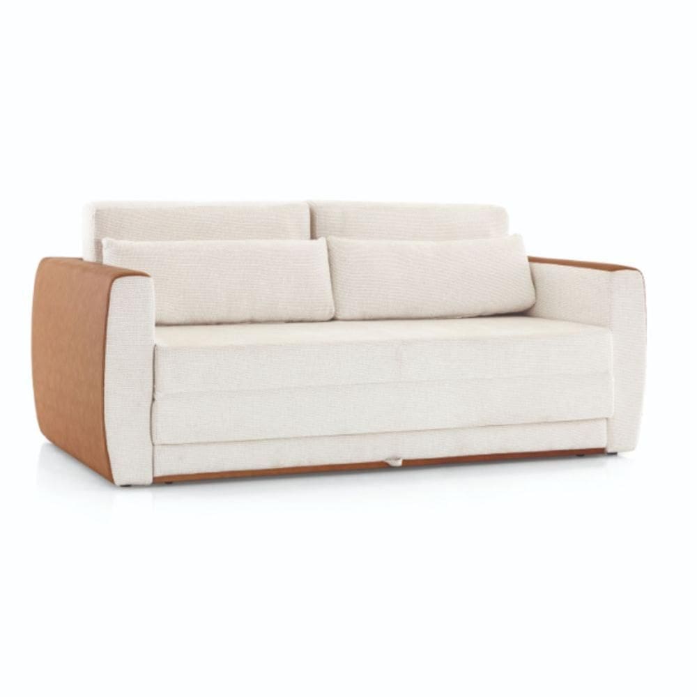 Sofá-Cama 2 Lugares MH-1609 Herval 188 cm Colchão Casal Linho Bege Laterais Marrom A