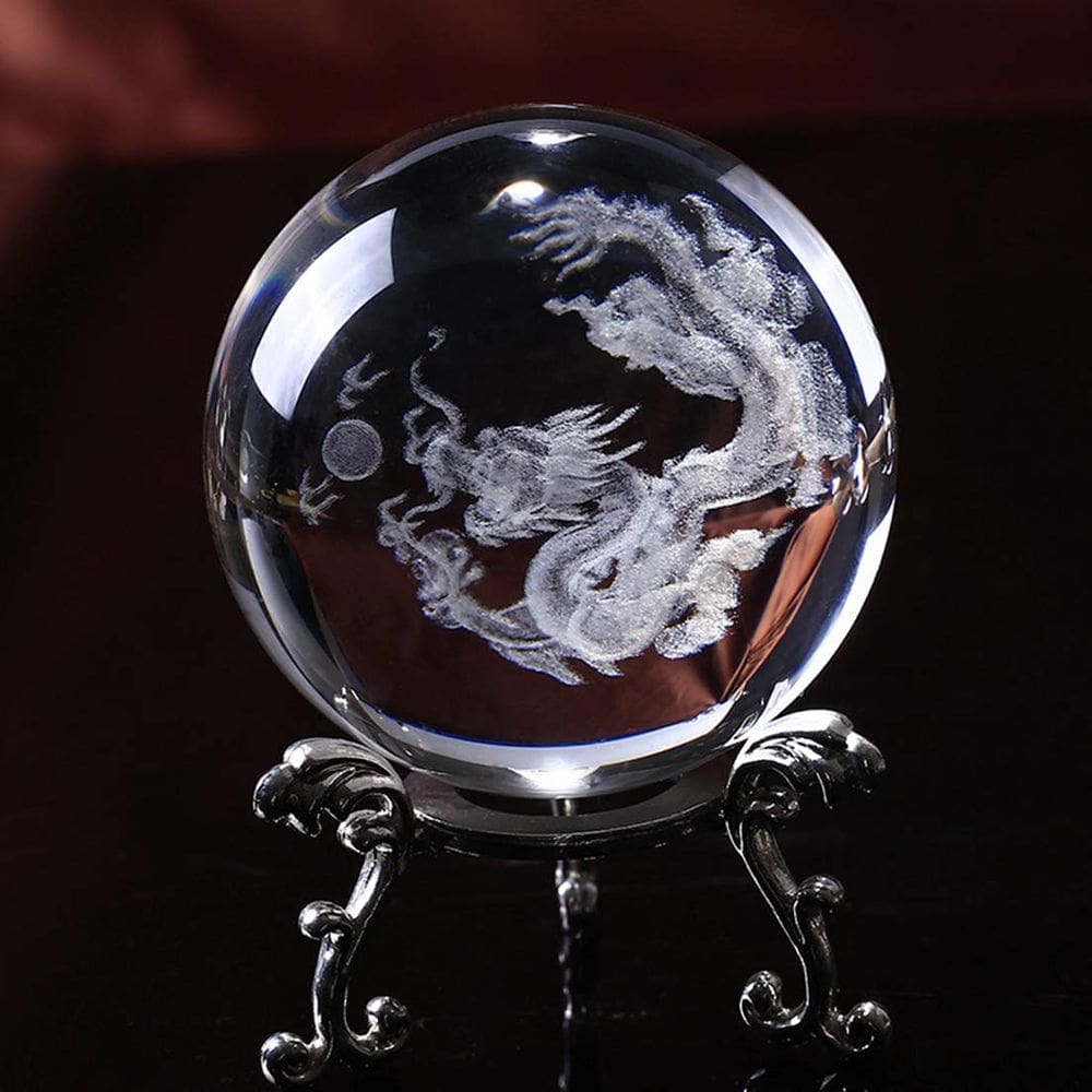 Bola de cristal HDCRYSTALGIFTS Chinese Dragon de 6 cm com suporte