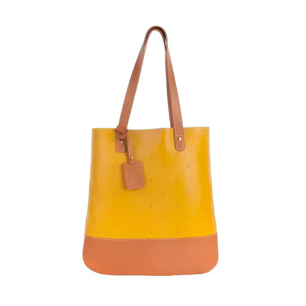 Bolsa Feminina Couro autêntico Flávia Mostarda Caramelo Elegante