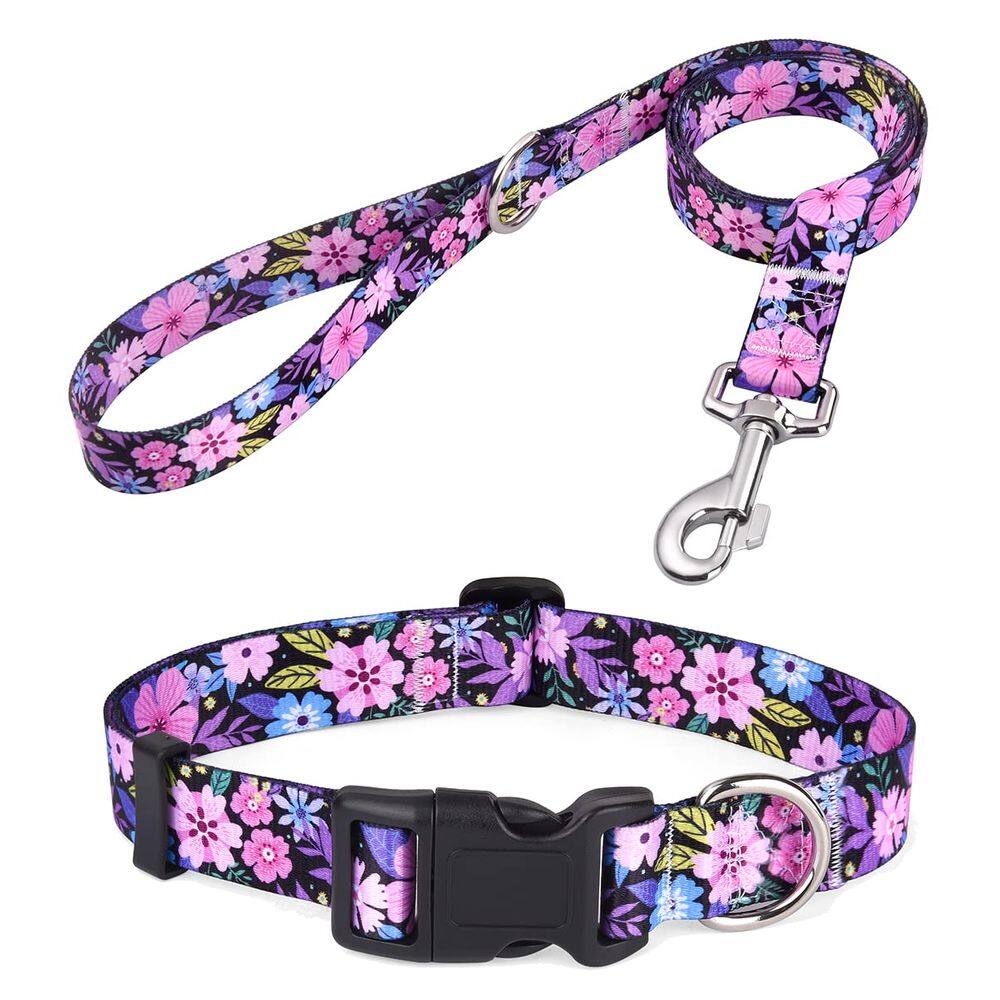 Conjunto de coleira e coleira Mihqy Bohemia Floral para cães