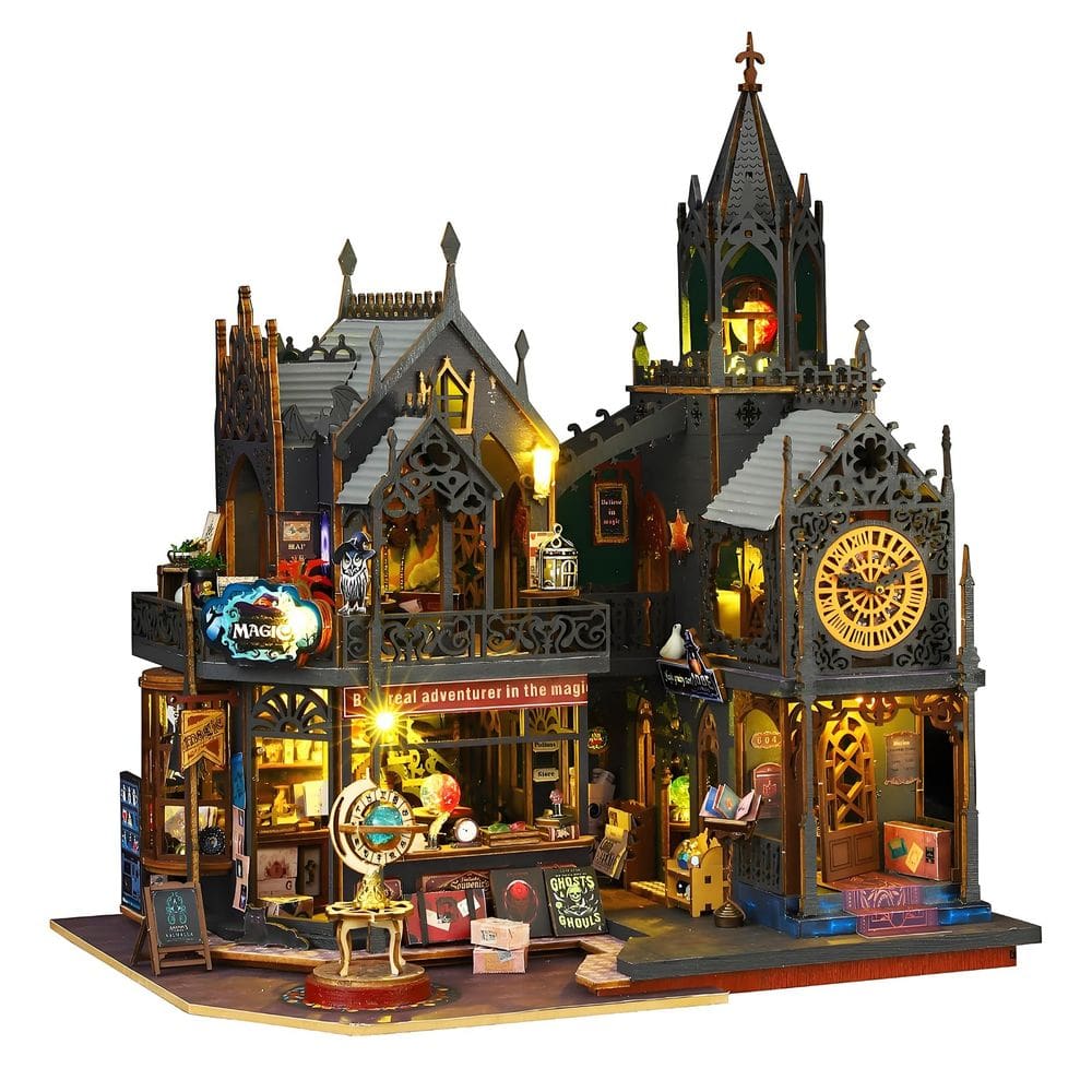 Kit de casa de bonecas em miniatura DIY Spilay com móveis, caixa de música e LED