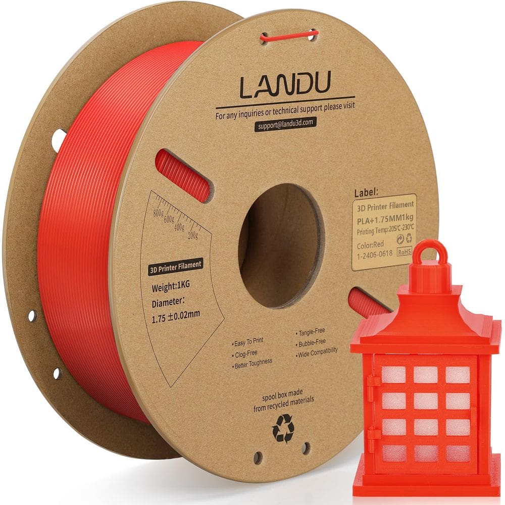 Filamento de impressora 3D LANDU PLA+ 1,75 mm vermelho 1 kg