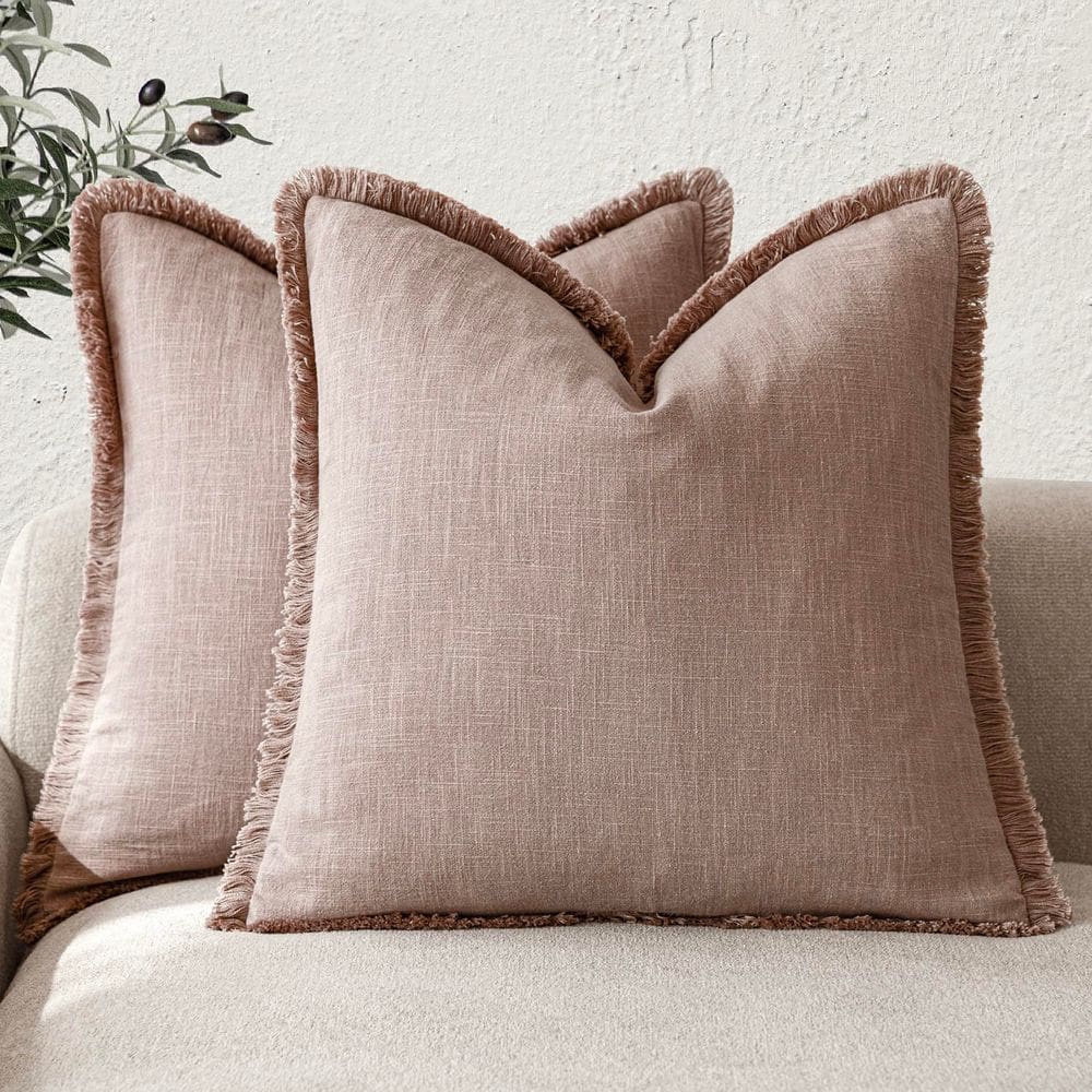 Capas de almofada Findtower Linen Fringe Dusty Pink 55x55cm