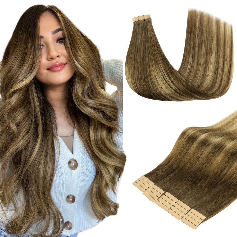 Fita adesiva em extensões de cabelo DOORES Medium Brown Destacado Dirty Blonde 50g 20cm