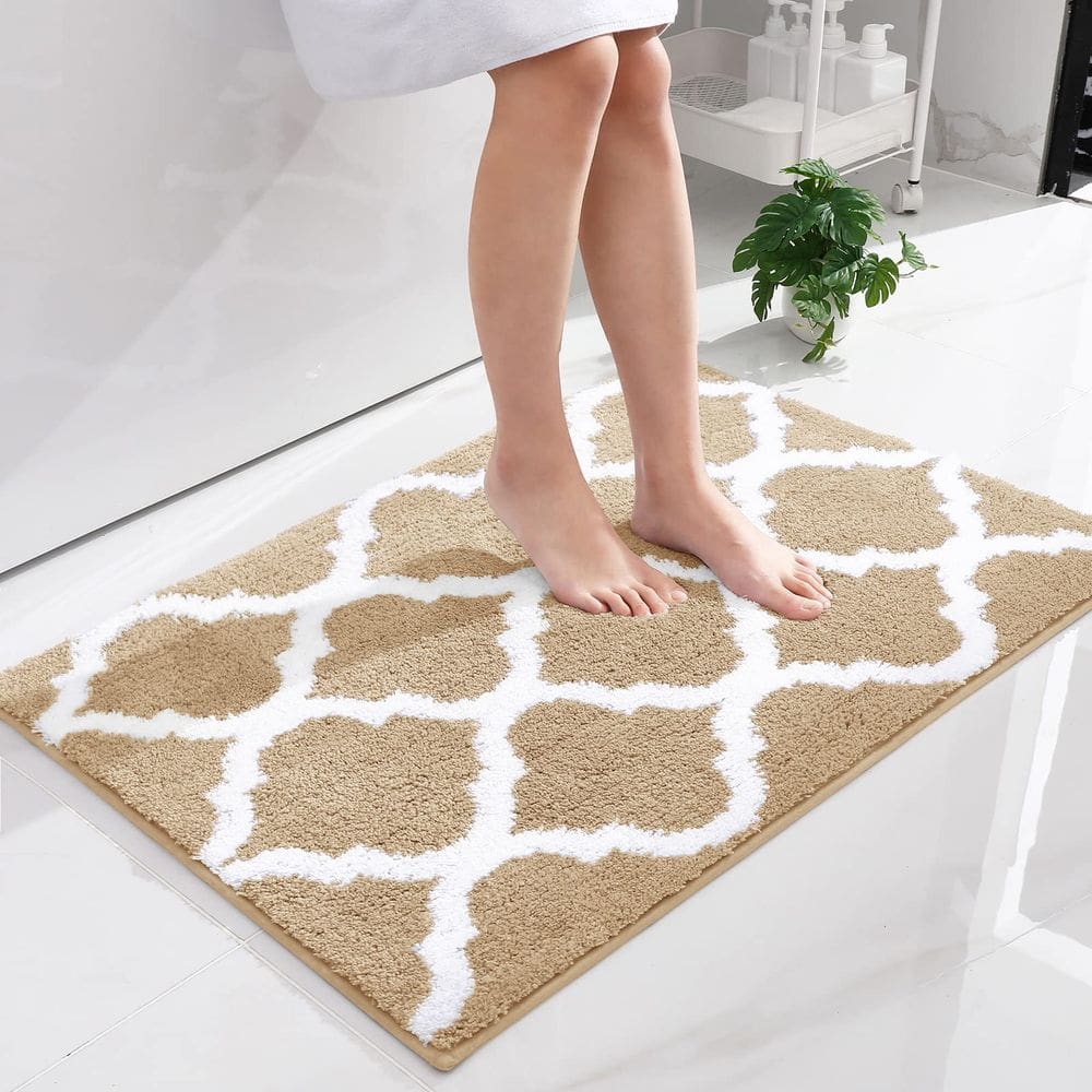 Tapete de banho OLANLY Tapetes de banheiro de microfibra macia 90x60cm bege