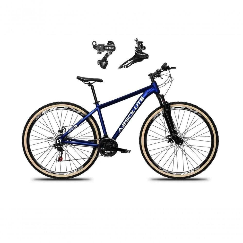 Bicicleta Aro 29 Absolute Nero 5 Alumínio 24v Câmbios Shimano Garfo Suspensão Pneu Faixa - Azul Tam.21