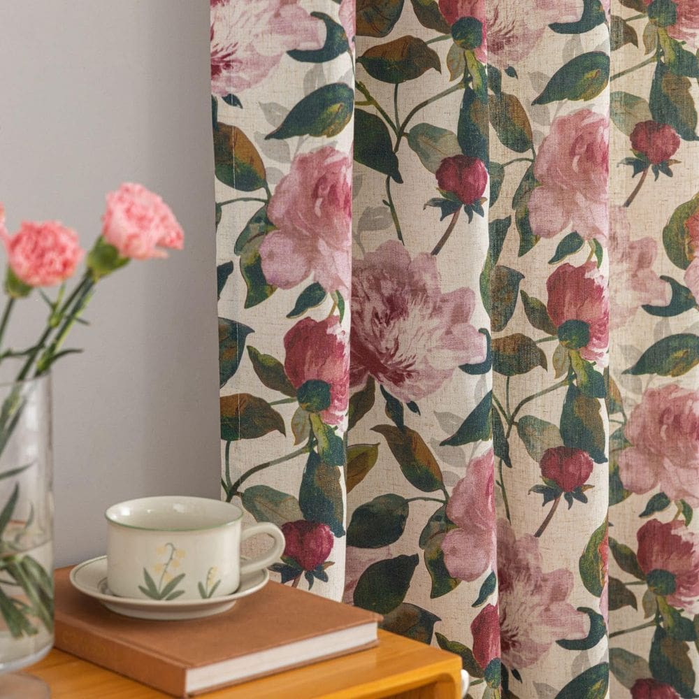 Cortinas ALIGOGO Floral Linen 160x160cm rosa para sala de estar