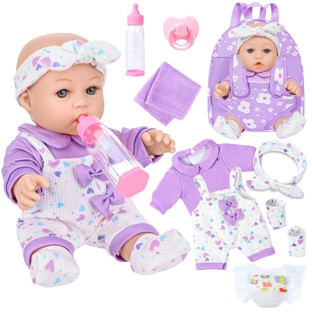 Baby Doll UZIDBTO 12 com mochila com estampa floral de 31 cm para meninas com mais de 3 anos
