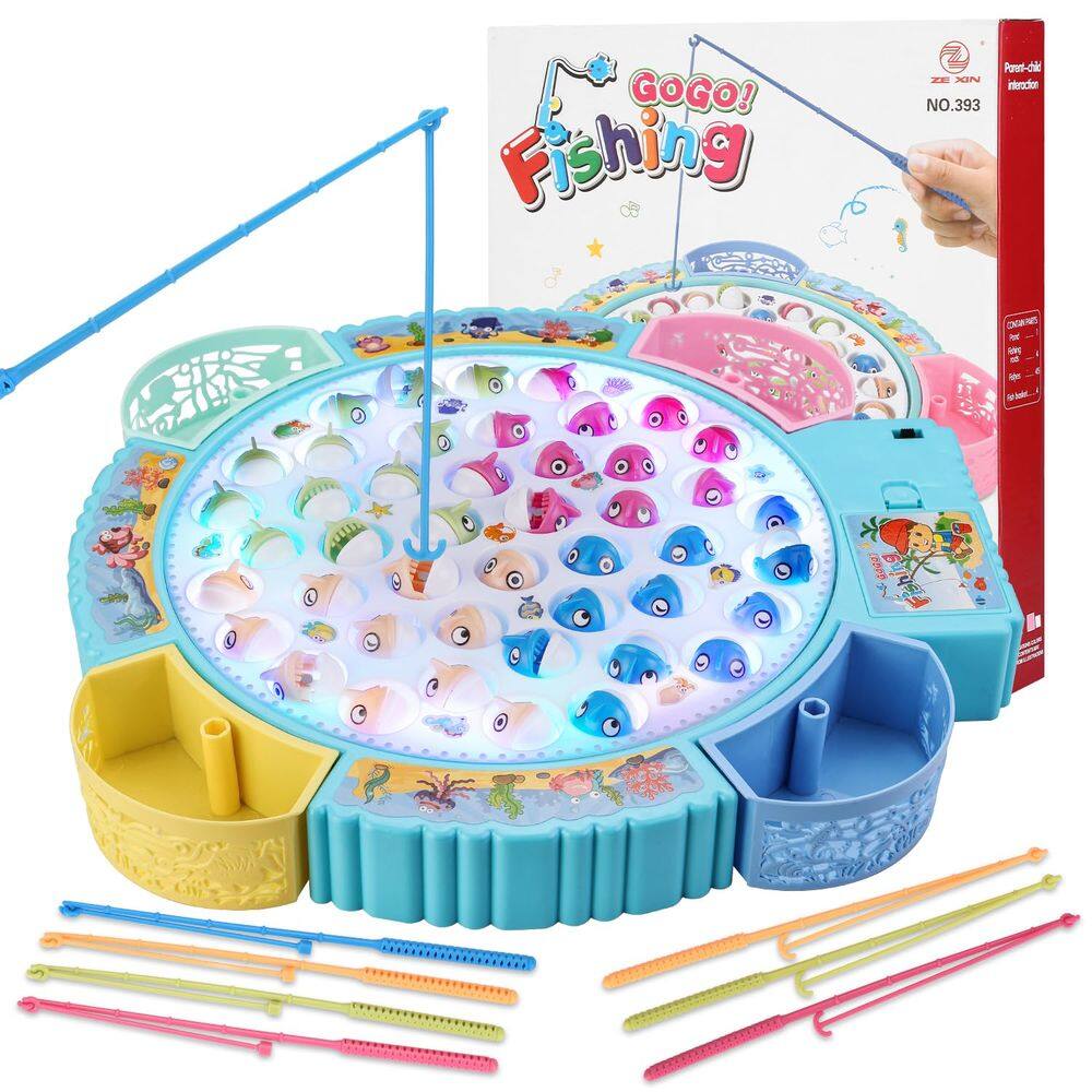 Brinquedo de jogo de pesca Pakoo Light Up com música 45 peixes 8 pólos