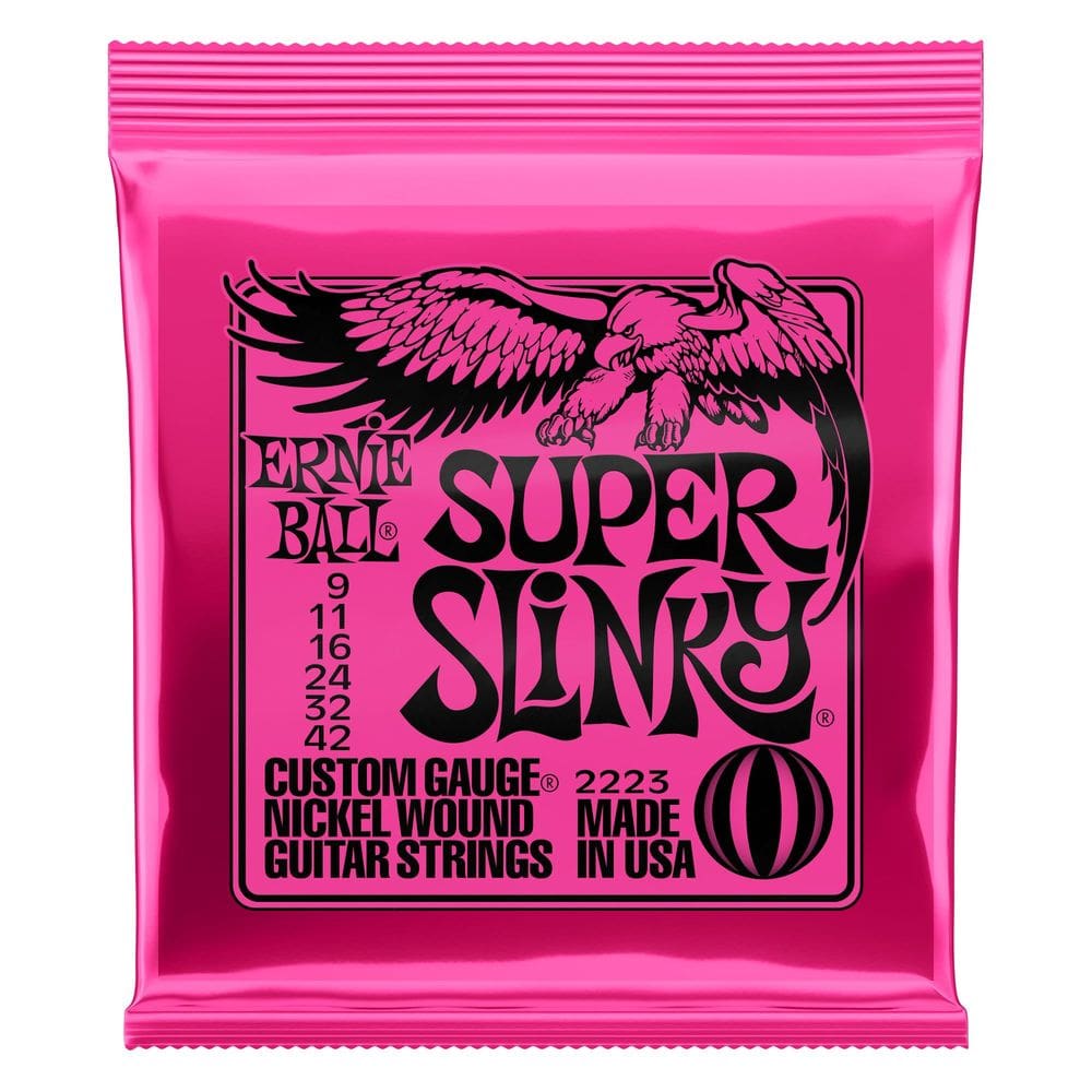 Cordas de guitarra elétrica Ernie Ball Super Slinky 9-42 Gauge