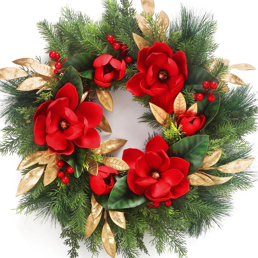Coroa de Natal LOKEISNA Magnolia 60cm para porta frontal