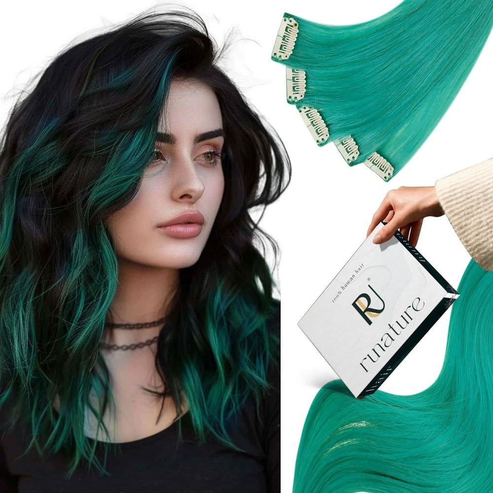 Extensões de cabelo RUNATURE Teal Real Human Hair 40 cm 25 g 5 unidades