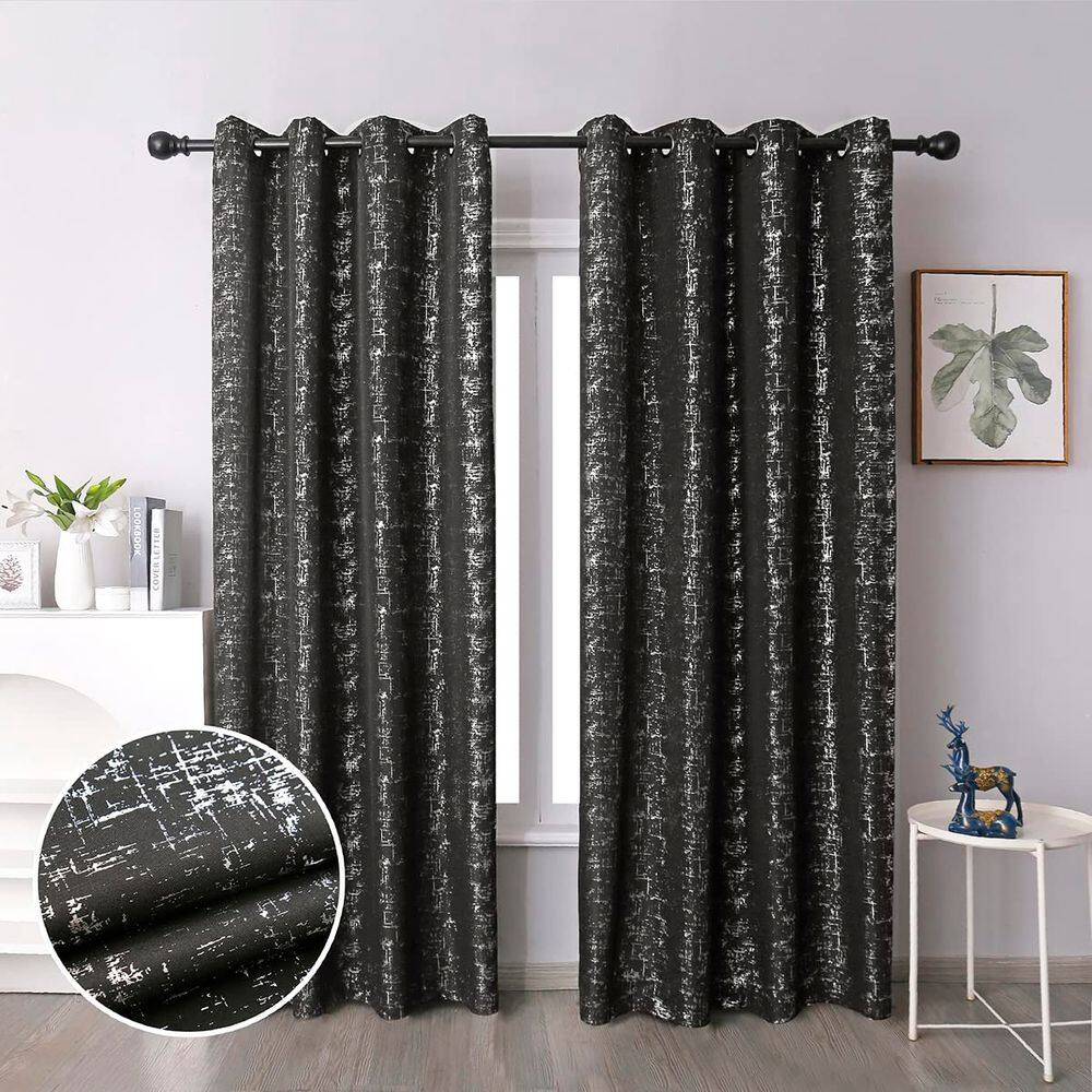 Cortinas Taisier Home Silver Foil Print Linen Geometric 2 painéis