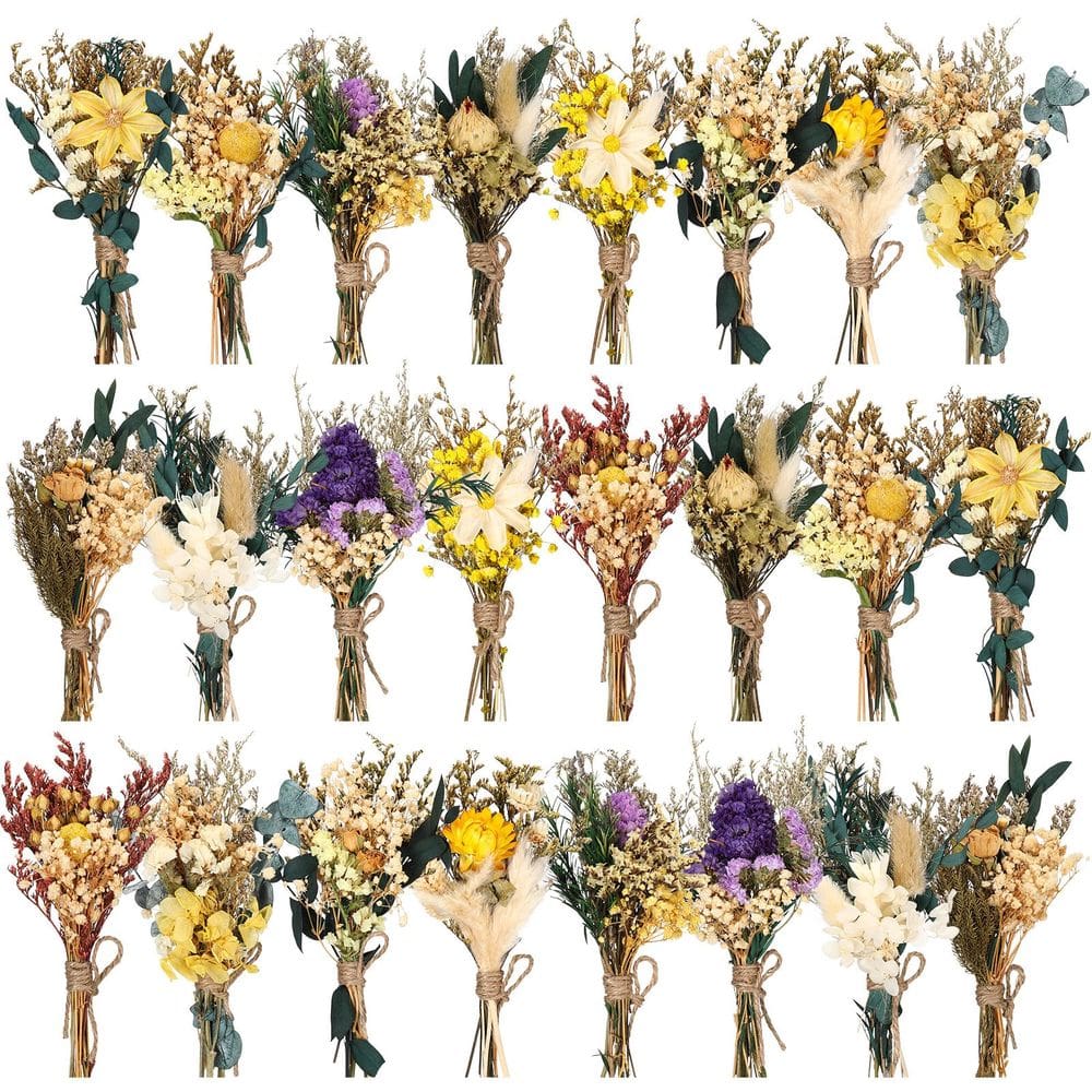 Buquê de flores secas Layhit Mini Wedding feito à mão, 24 unidades