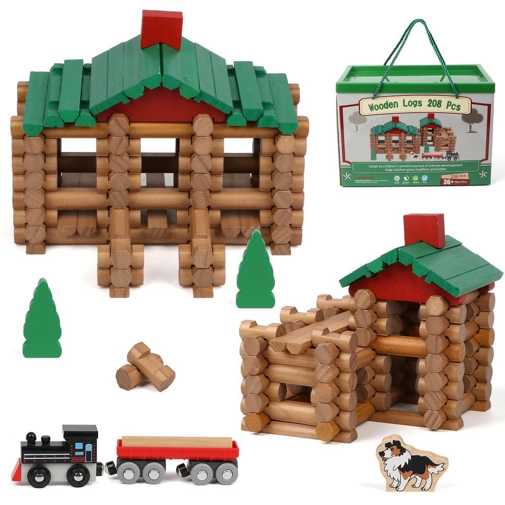 Conjunto de troncos de madeira Wondertoys 208 peças para meninos de 3 anos ou mais