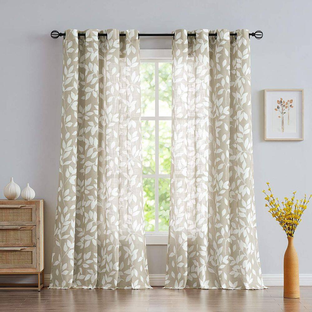 Cortinas Treatmentex Print Semi Transparentes 240x130cm White Leaf x2