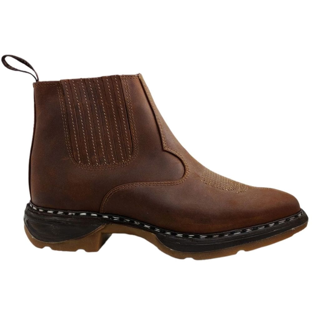 Botina Masculina Country em Couro Costurada à Mão Cano Baixo Solado Ultra Conforto Rodeio Western Oliveira 224