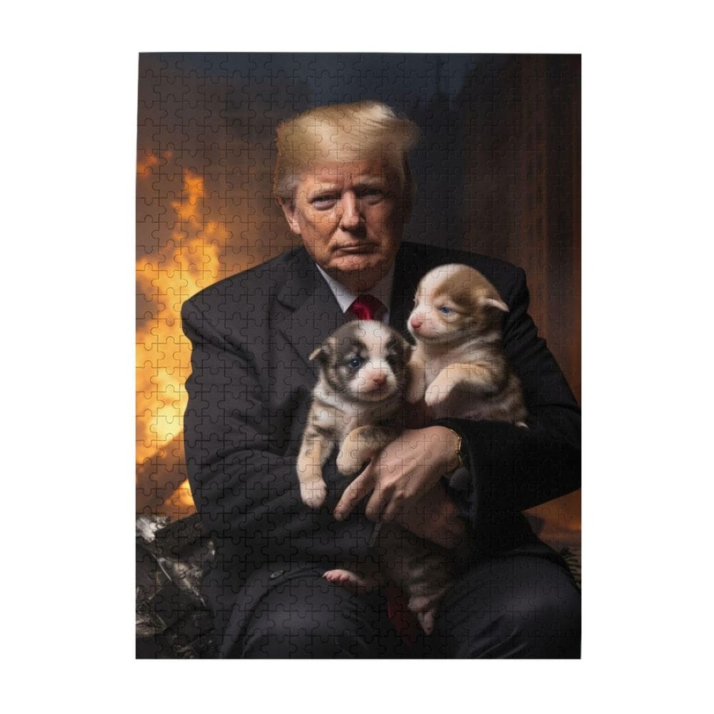 Quebra-cabeça Trump Holding Dog 500 peças para adultos e crianças