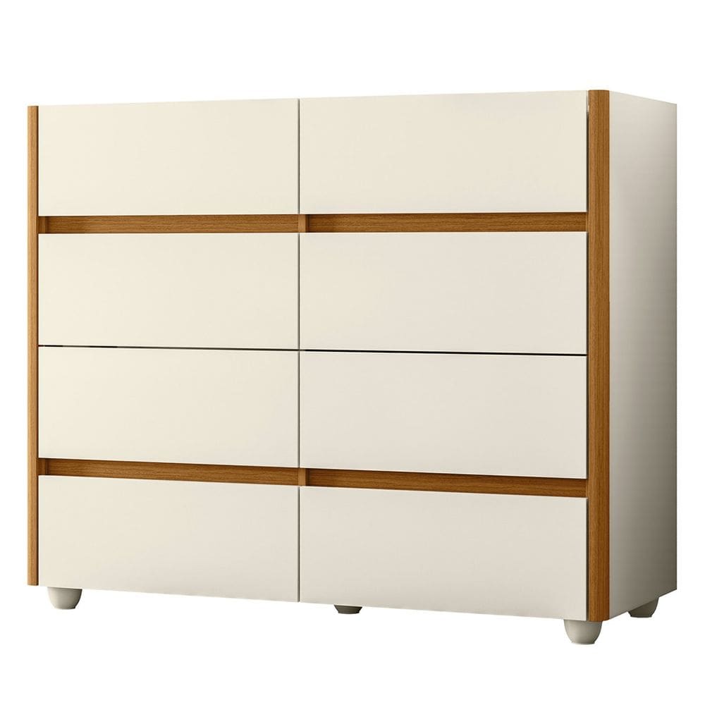 Cômoda Para Quarto 120cm Tampo Vidro Lynd A02 Off/Cinamomo - Mpozenato