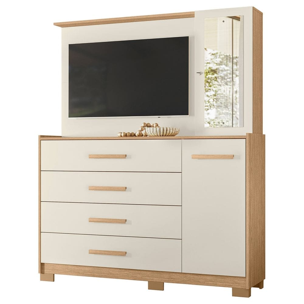Cômoda Para Quarto com Painel TV 43 Pol Azaleia A02 Freijó/Off - Mpozenato