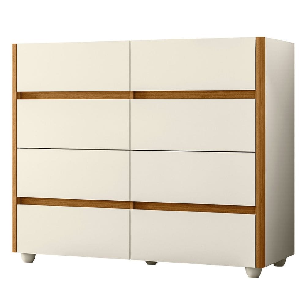 Cômoda Para Quarto 8 Gavetas 120cm Lynd A02 Off/Cinamomo - Mpozenato