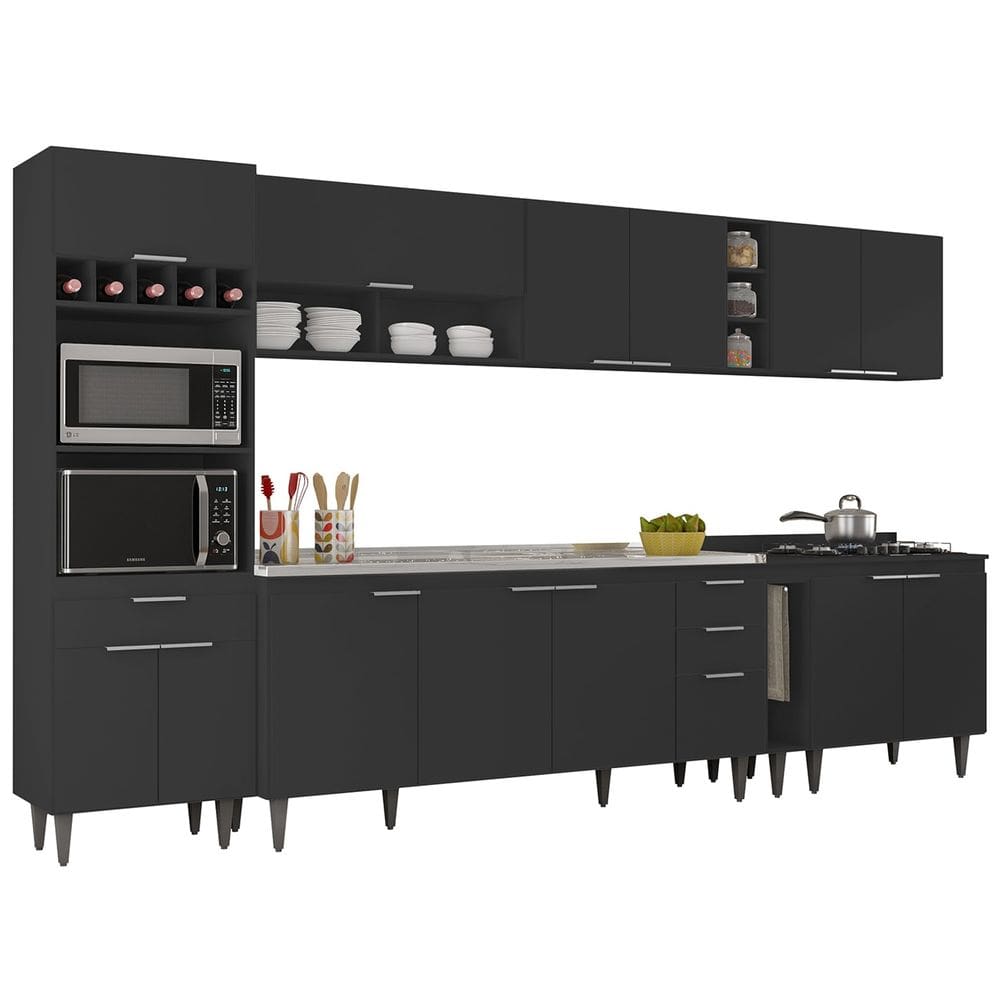 Armário de Cozinha CP07 Com Pia 180cm Pérola Z34 Preto      - Mpozenato